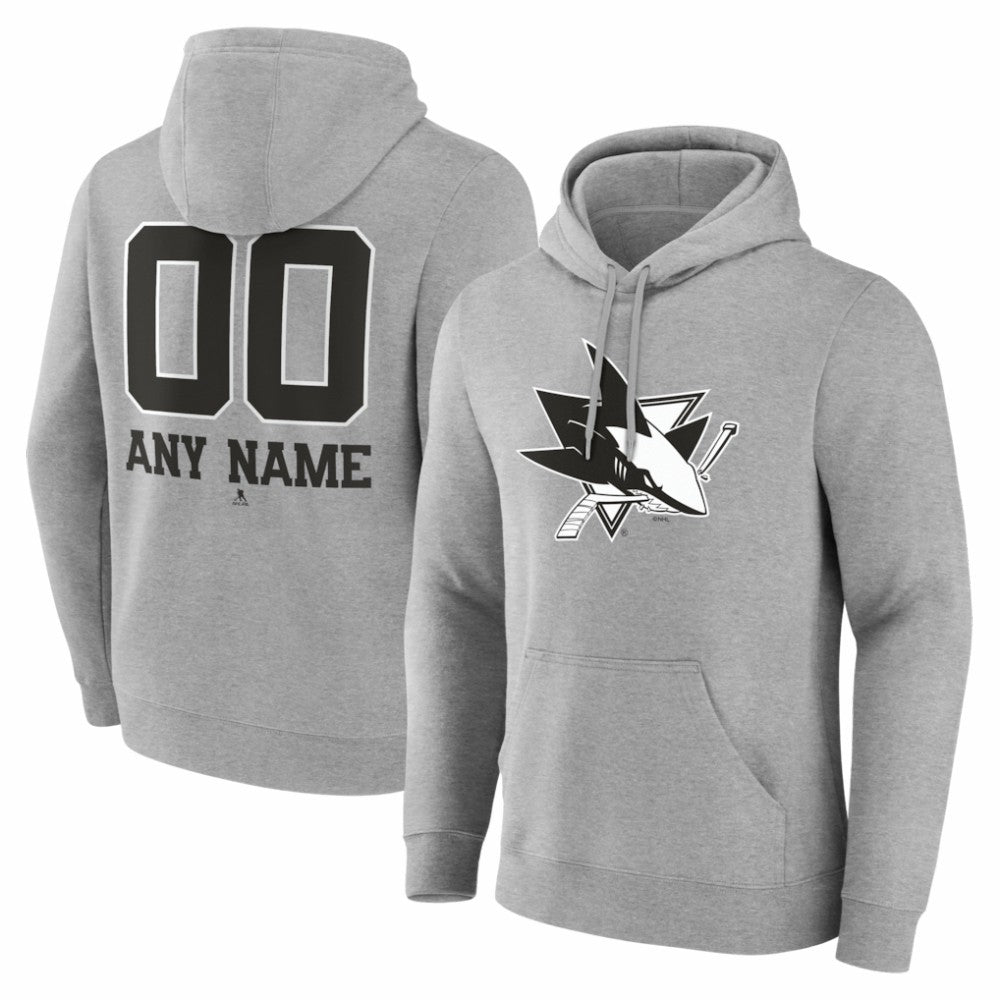 San Jose Sharks Big & Tall Personalized Name & Number Monochrome Pullover Hoodie - Gray - NHL