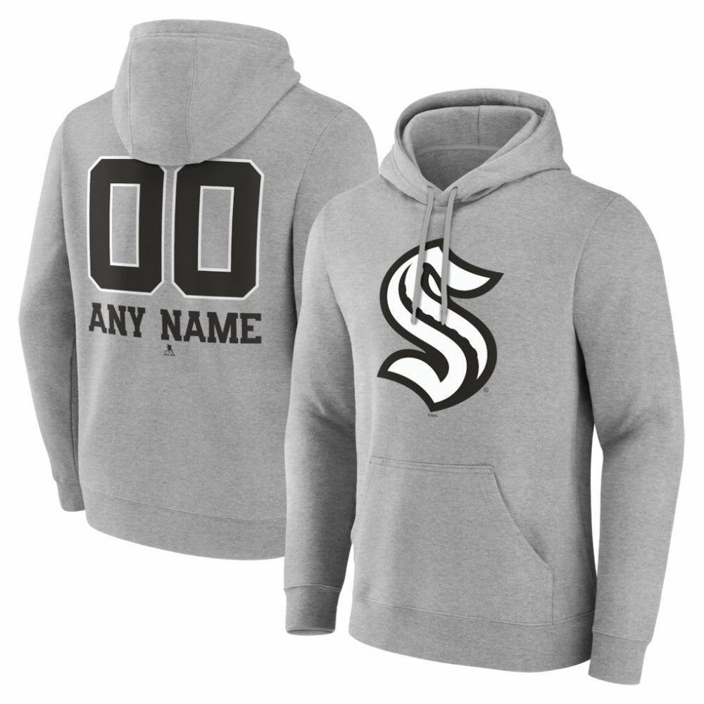 Seattle Kraken Big & Tall Personalized Name & Number Monochrome Pullover Hoodie - Gray - NHL