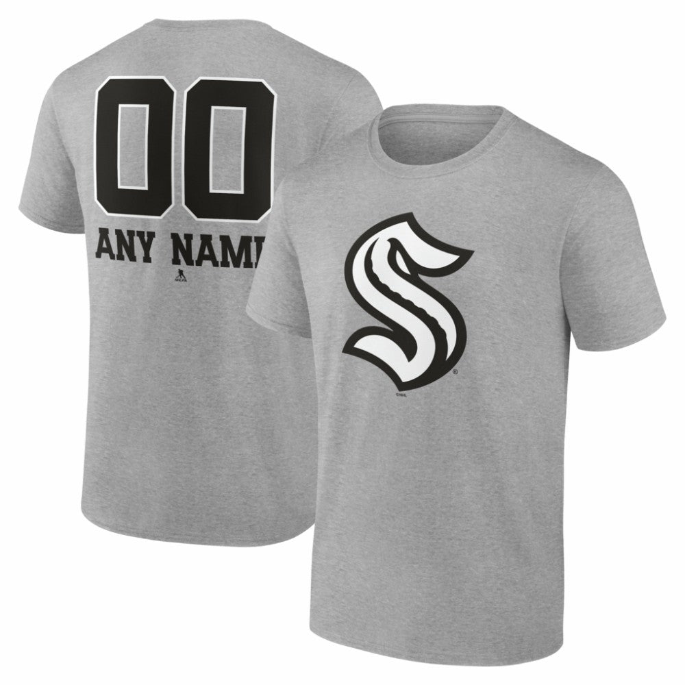 Seattle Kraken Big & Tall Personalized Name & Number Monochrome T-Shirt - Gray - NHL