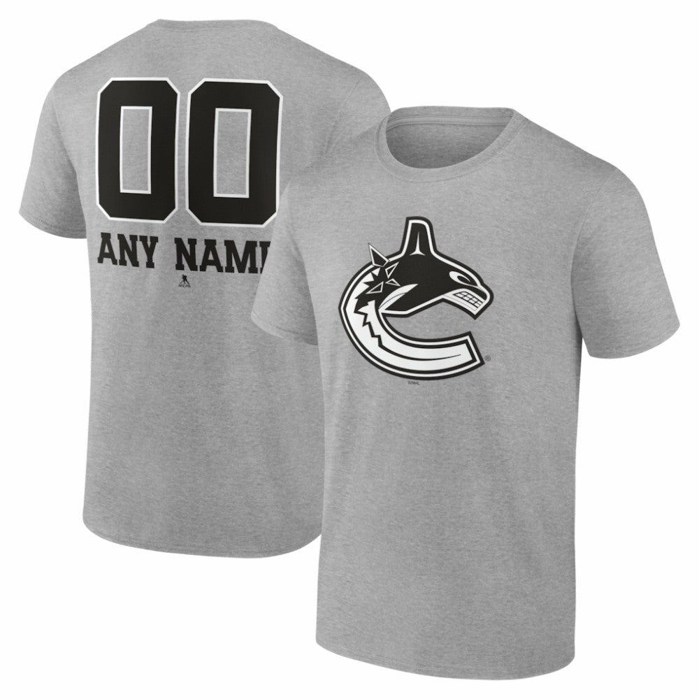 Vancouver Canucks Big & Tall Personalized Name & Number Monochrome T-Shirt - Gray - NHL