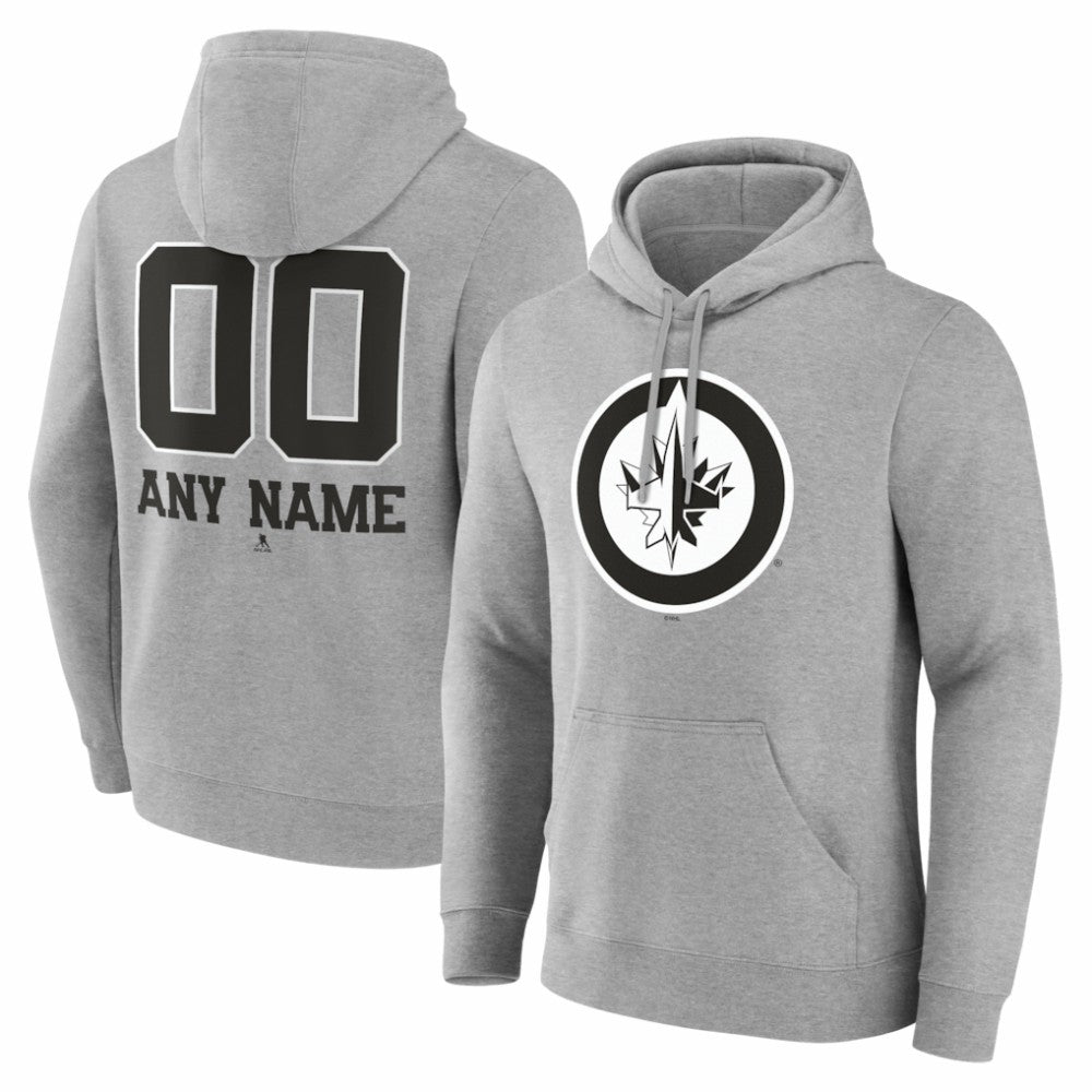 Winnipeg Jets Big & Tall Personalized Name & Number Monochrome Pullover Hoodie - Gray - NHL