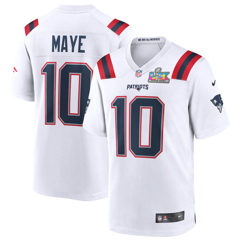 Drake Maye New England Patriots Super Bowl LX Patch Game Jersey White | Nike for Sale