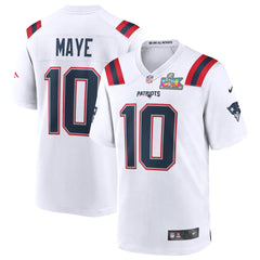 Drake Maye New England Patriots Super Bowl LX Patch Game Jersey White | Nike for Sale
