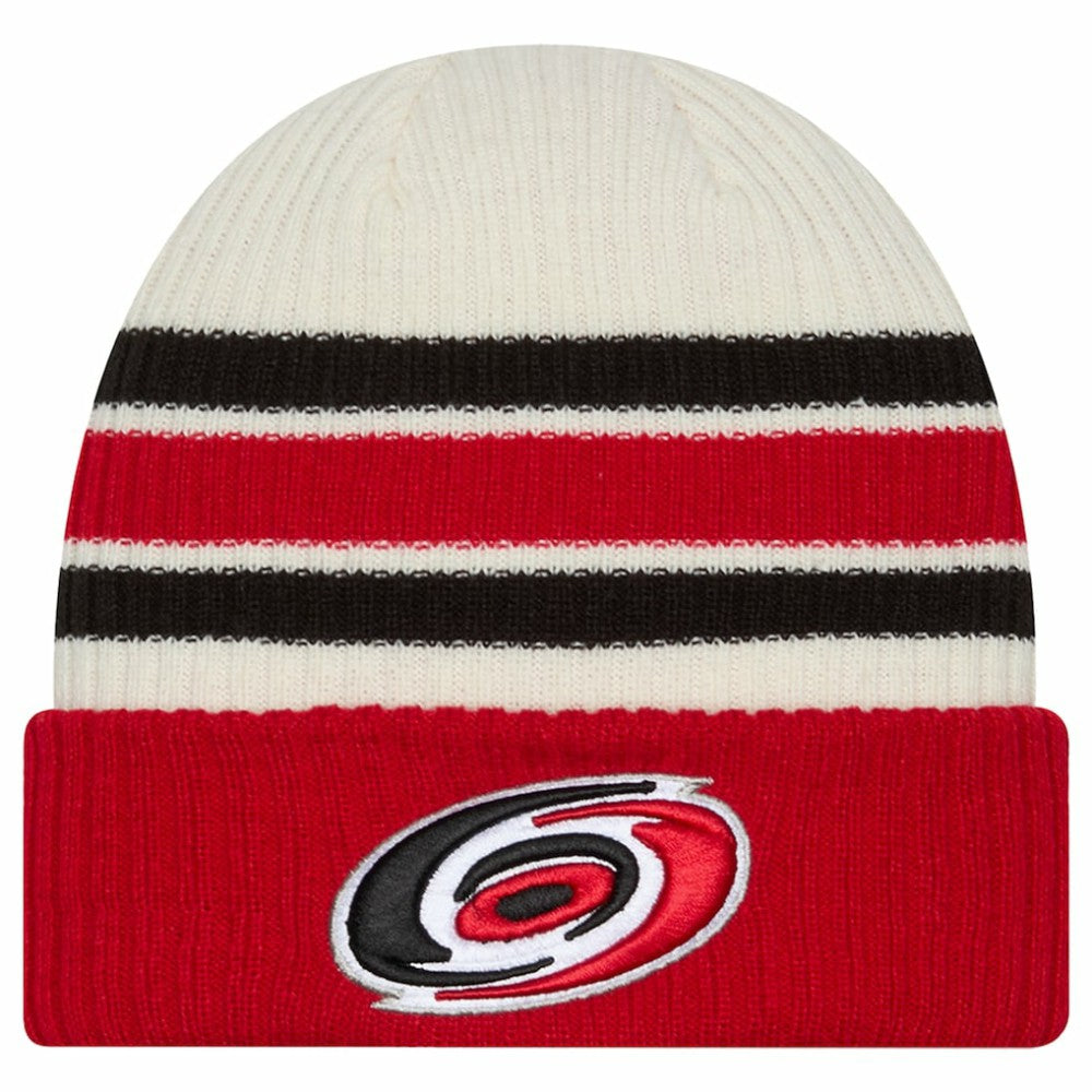 Carolina Hurricanes New Era Vintage Cuffed Knit Hat - Cream/Red - NHL