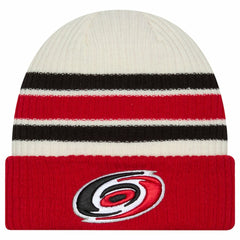 Carolina Hurricanes New Era Vintage Cuffed Knit Hat - Cream/Red - NHL