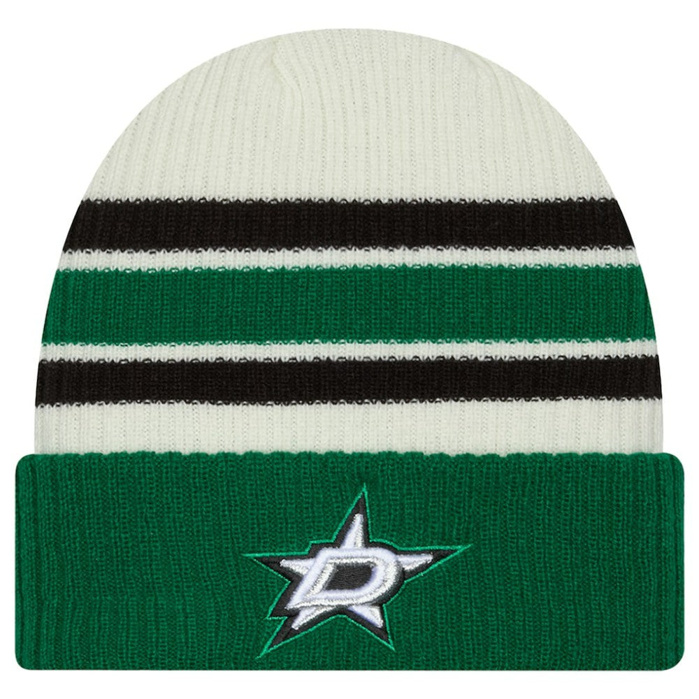 Dallas Stars New Era Vintage Cuffed Knit Hat - Cream/Kelly Green - NHL
