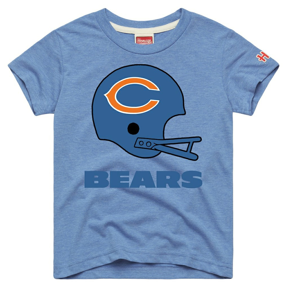 Chicago Bears Homage Youth Big Helmet Tri-Blend T-Shirt Light Blue | NFL