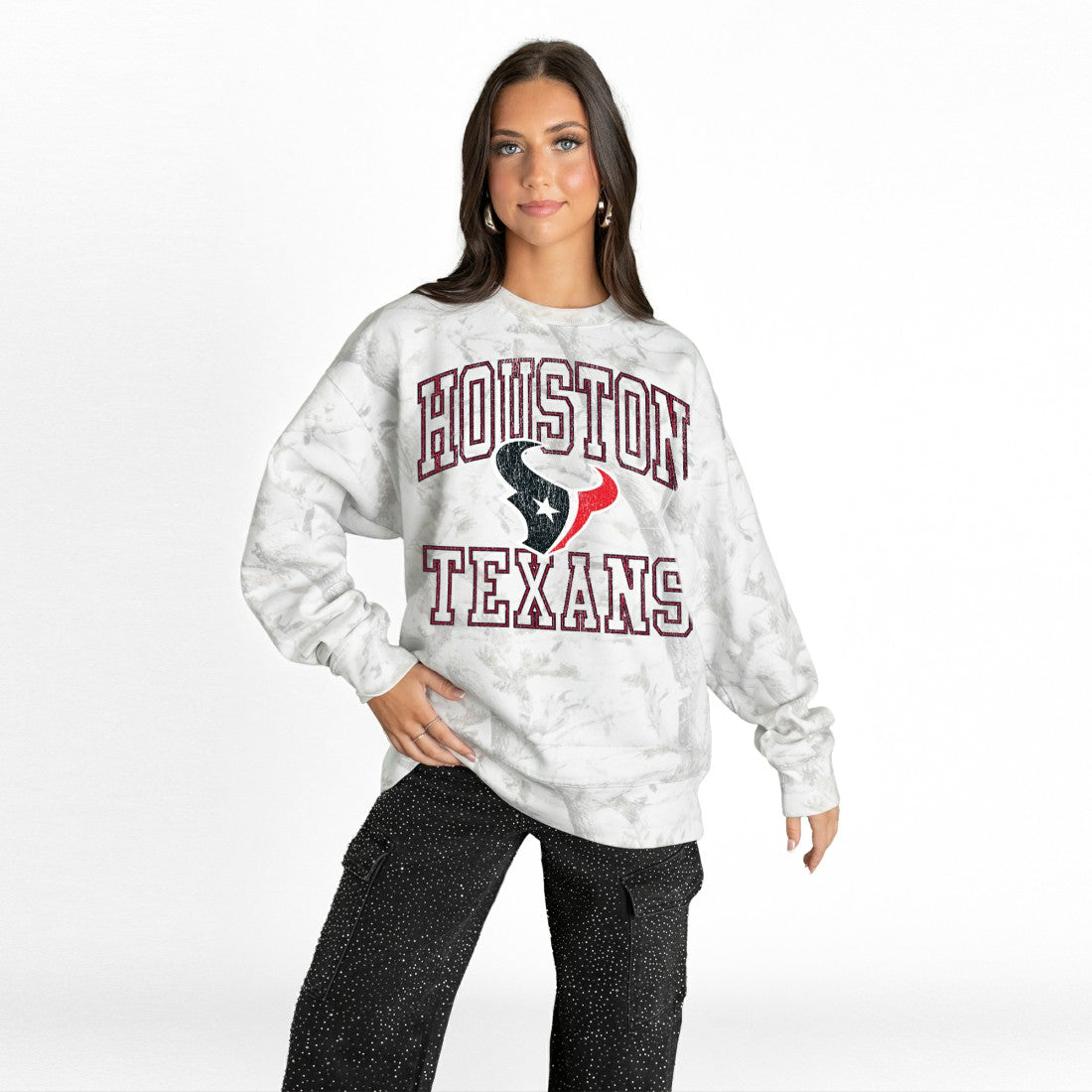 Houston Texans Gameday Couture Women's Whiteout Oversized Premium Fleece Sweatshirt Arctic Camo | NFL