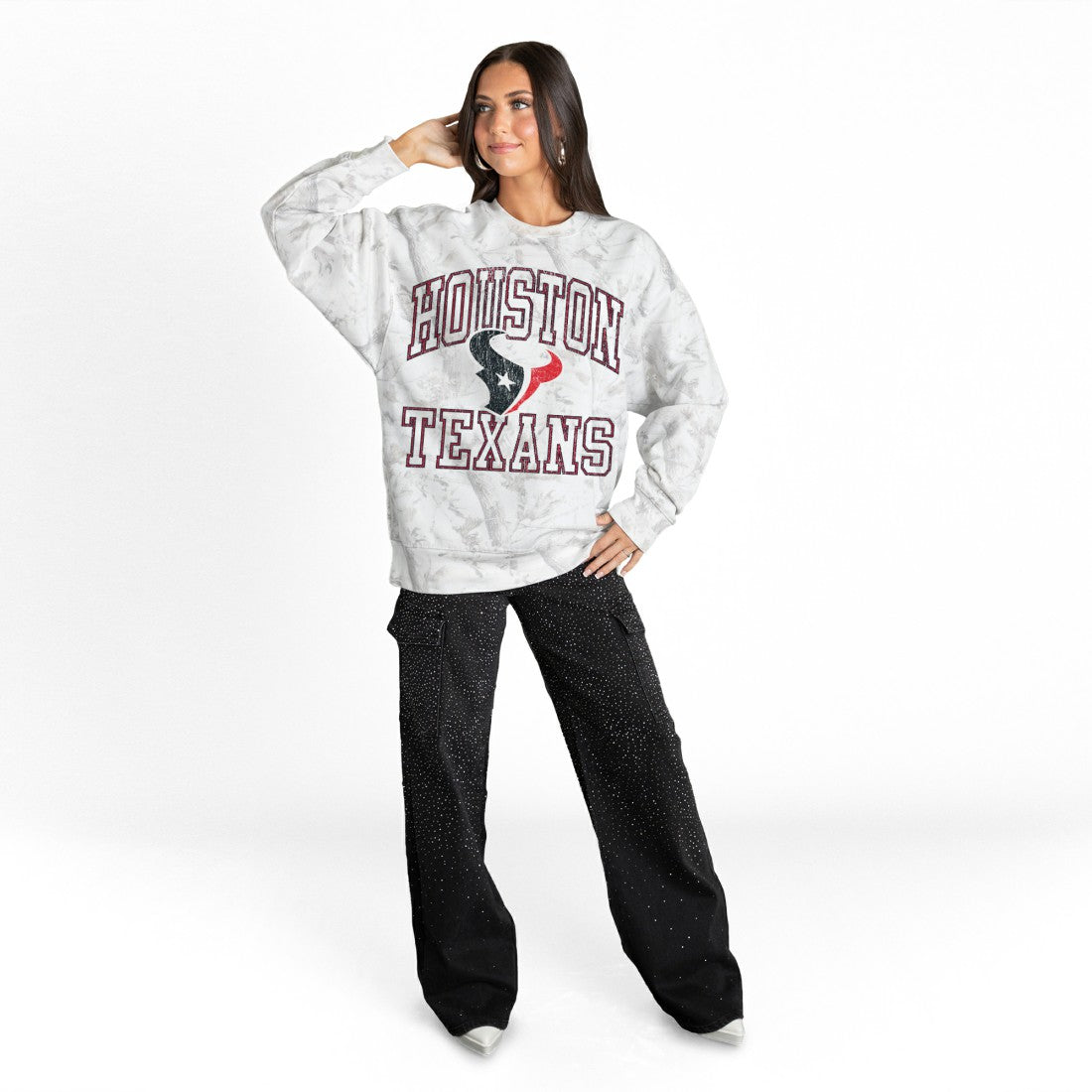 Houston Texans Gameday Couture Women's Whiteout Oversized Premium Fleece Sweatshirt Arctic Camo | NFL