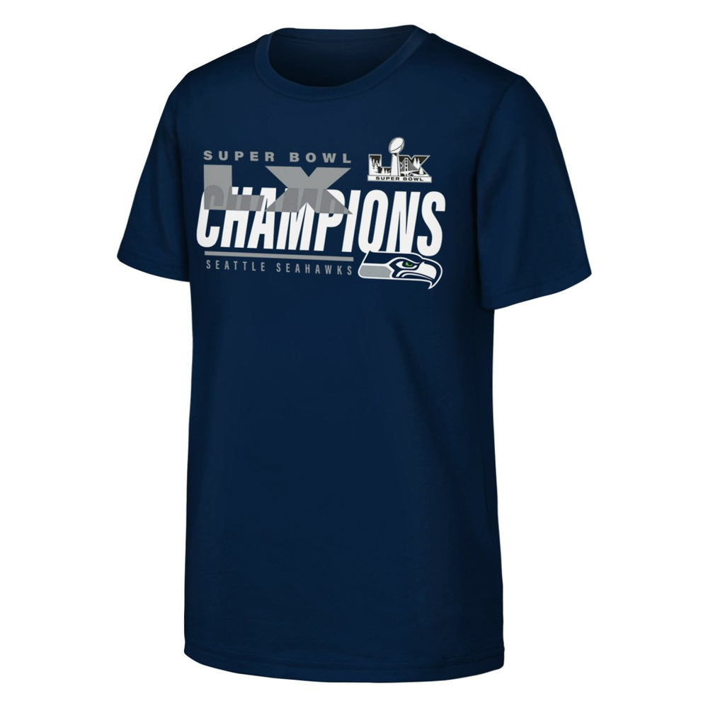 Seattle Seahawks Youth Super Bowl LX Champions Iconic Victory T-Shirt College Navy | Fanatics
