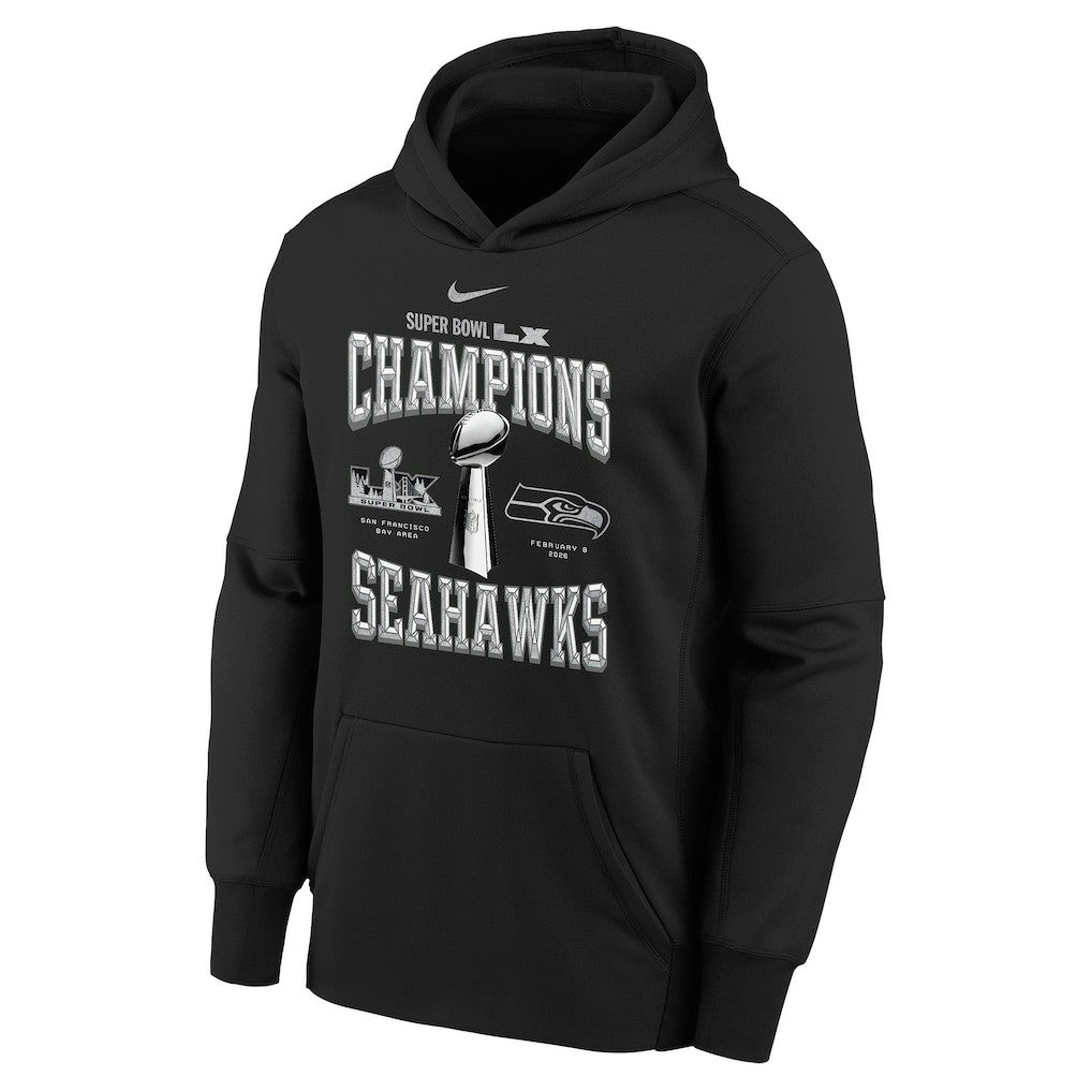 Seattle Seahawks Youth Super Bowl LX Champions Locker Room Trophy Collection Authentic Hoodie Black | Nike for Sale