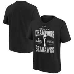 Seattle Seahawks Youth Super Bowl LX Champions Locker Room Trophy Collection Replica T-Shirt Black | Nike for Sale