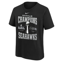 Seattle Seahawks Youth Super Bowl LX Champions Locker Room Trophy Collection Replica T-Shirt Black | Nike for Sale
