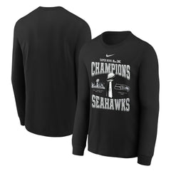 Seattle Seahawks Youth Super Bowl LX Champions Locker Room Trophy Collection Long Sleeve T-Shirt Black | Nike for Sale