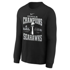 Seattle Seahawks Youth Super Bowl LX Champions Locker Room Trophy Collection Long Sleeve T-Shirt Black | Nike for Sale