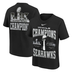 Seattle Seahawks Youth Super Bowl LX Champions Locker Room Trophy Collection Authentic T-Shirt Black | Nike for Sale