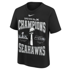 Seattle Seahawks Youth Super Bowl LX Champions Locker Room Trophy Collection Authentic T-Shirt Black | Nike for Sale