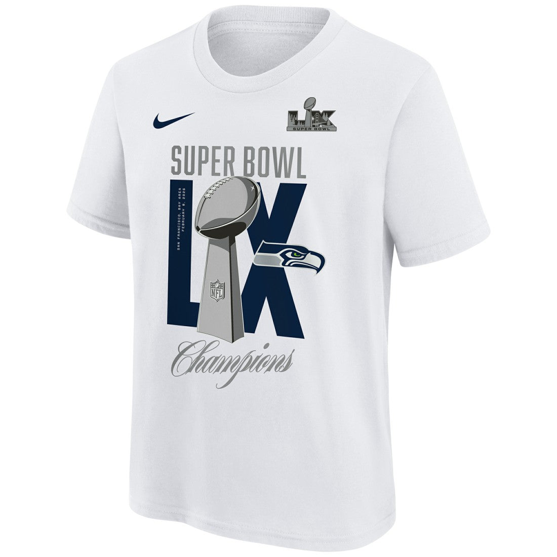 Seattle Seahawks Youth Super Bowl LX Champions Lombardi Trophy T-Shirt White | Nike for Sale