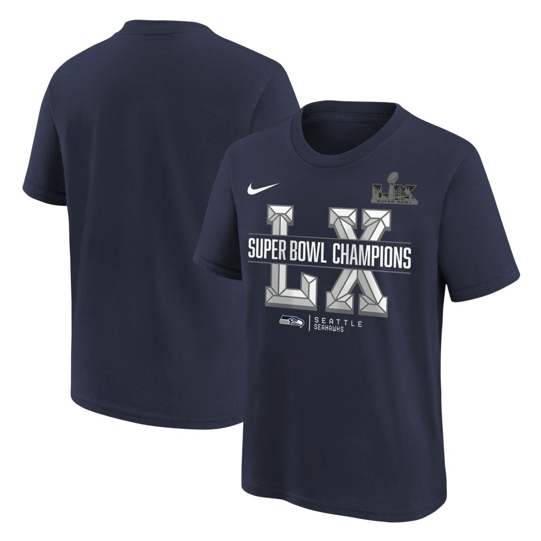 Seattle Seahawks Youth Super Bowl LX Champions T-Shirt College Navy | Nike for Sale