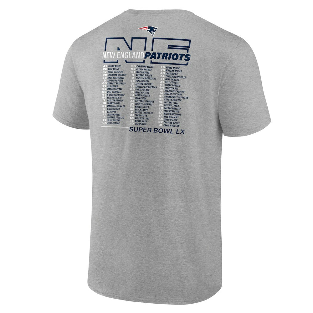 New England Patriots Super Bowl LX Big & Tall Roster T-Shirt Heather Gray | Fanatics