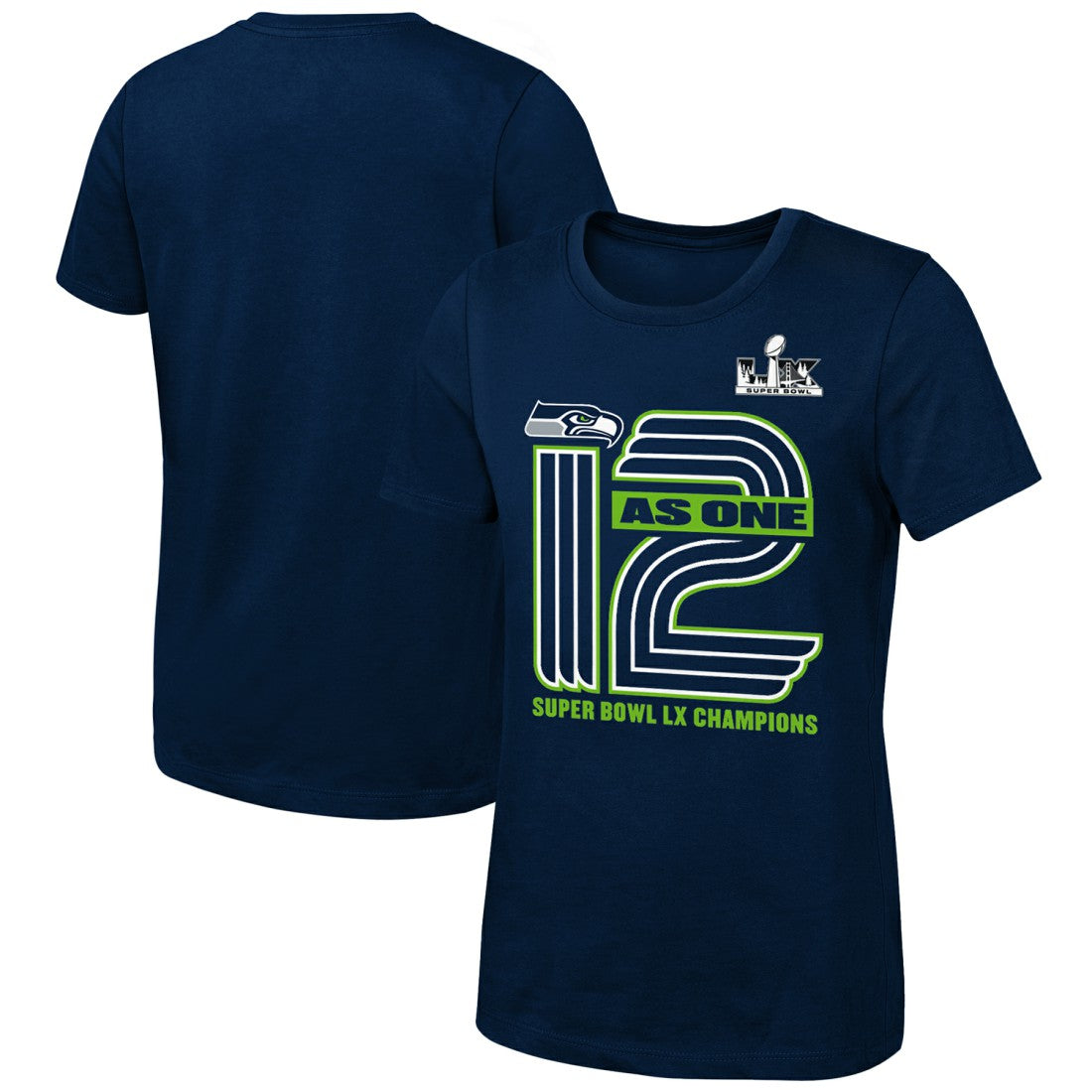 Seattle Seahawks Girls Youth Super Bowl LX Champions On Top T-Shirt College Navy | Fanatics