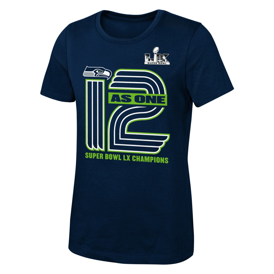 Seattle Seahawks Girls Youth Super Bowl LX Champions On Top T-Shirt College Navy | Fanatics