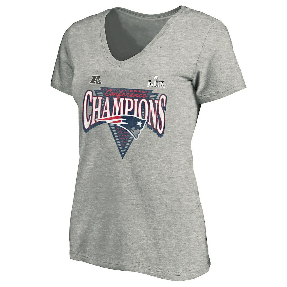 New England Patriots Women's 2025 AFC Champions Plus Size Hail Mary Tri-Blend V-Neck T-Shirt Heather Gray | Fanatics