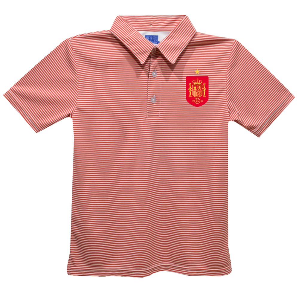 Spain National Team Vive La Fete Youth Pencil Stripe Polo Red - FIFA World CUP