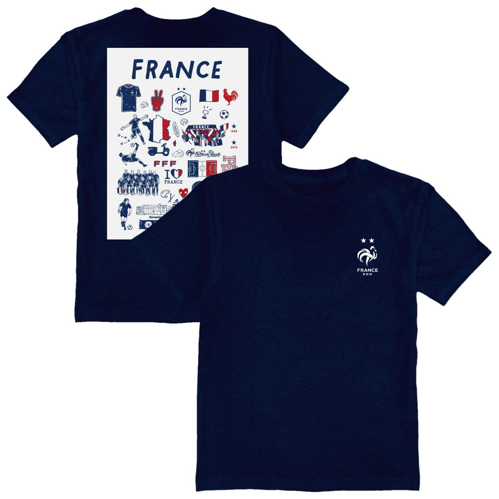 France National Team Vive La Fete Youth Impressions Artwork T-Shirt Navy - FIFA World CUP