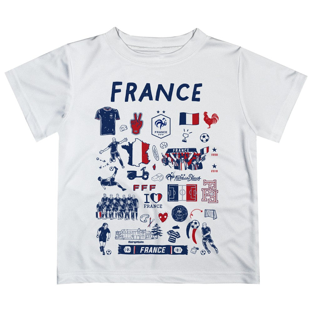 France National Team Vive La Fete Youth Impressions Artwork T-Shirt White - FIFA World CUP
