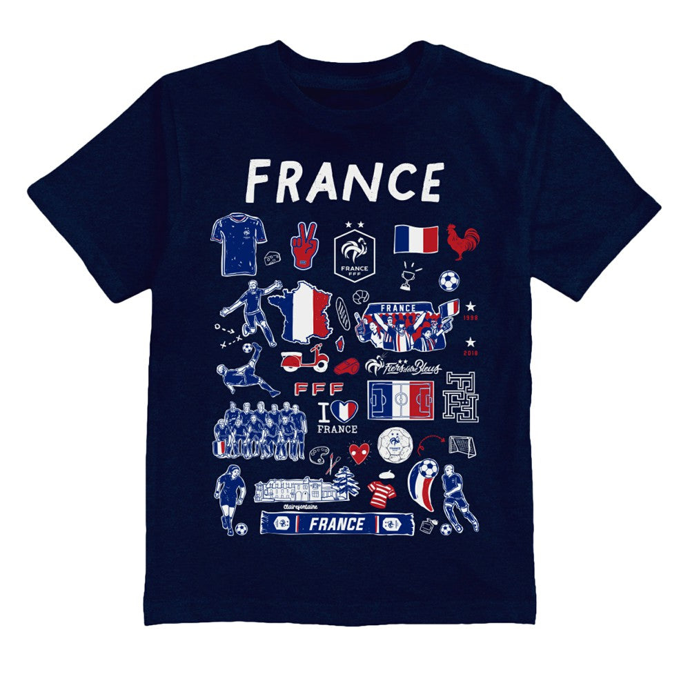 France National Team Vive La Fete Youth Impressions Artwork T-Shirt Navy - FIFA World CUP