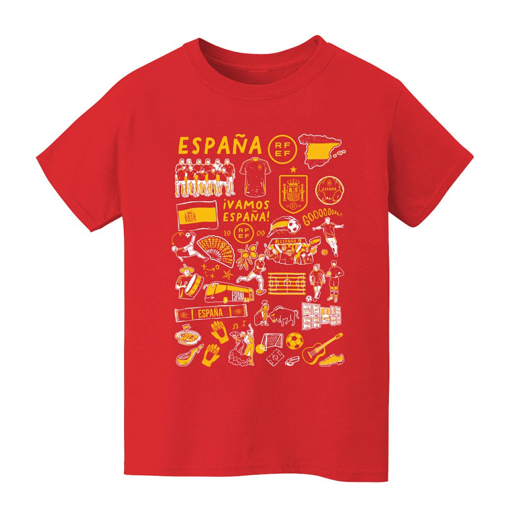 Spain National Team Vive La Fete Youth Impressions Artwork T-Shirt Red - FIFA World CUP
