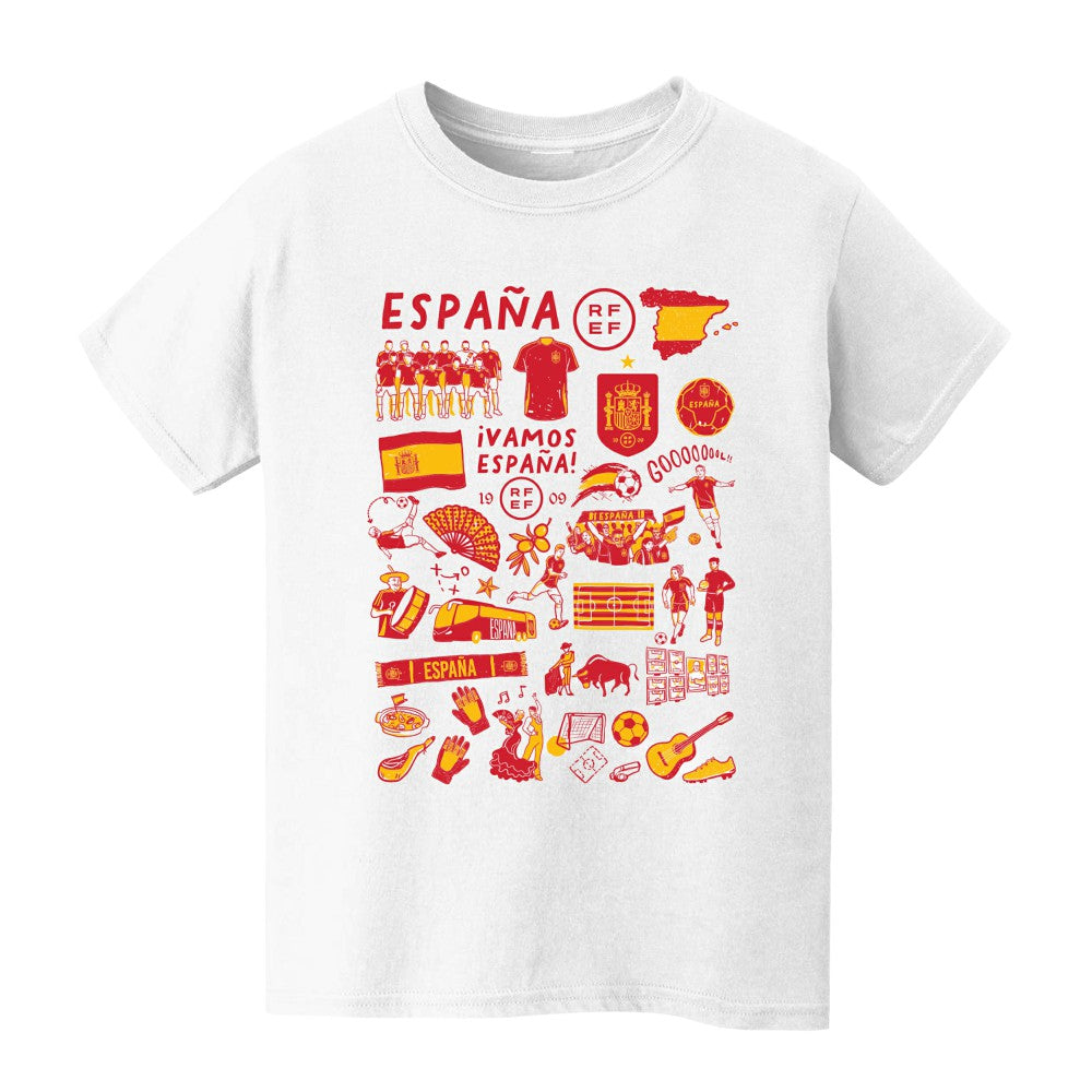 Spain National Team Vive La Fete Youth Impressions Artwork T-Shirt White - FIFA World CUP
