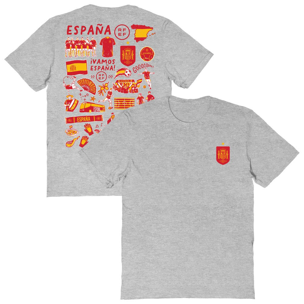 Spain National Team Vive La Fete Women's Impressions Artwork Fitted T-Shirt Gray - FIFA World CUP