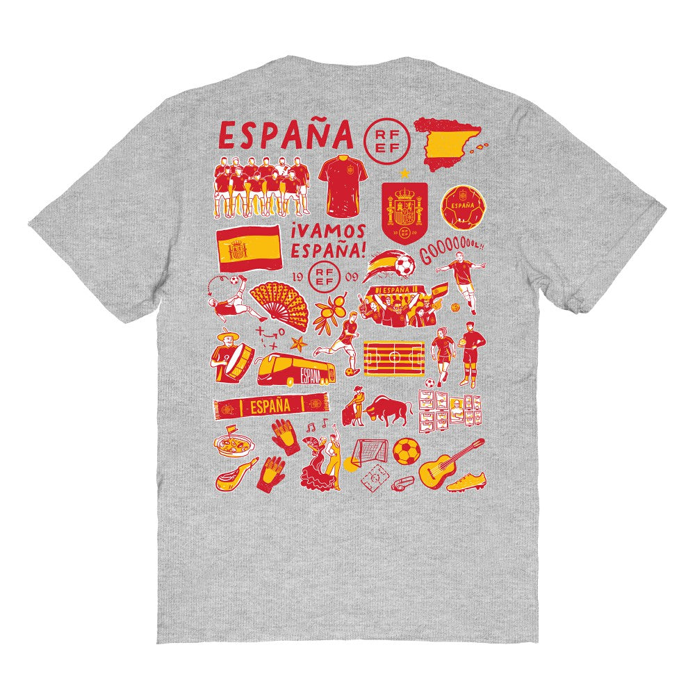 Spain National Team Vive La Fete Women's Impressions Artwork Fitted T-Shirt Gray - FIFA World CUP