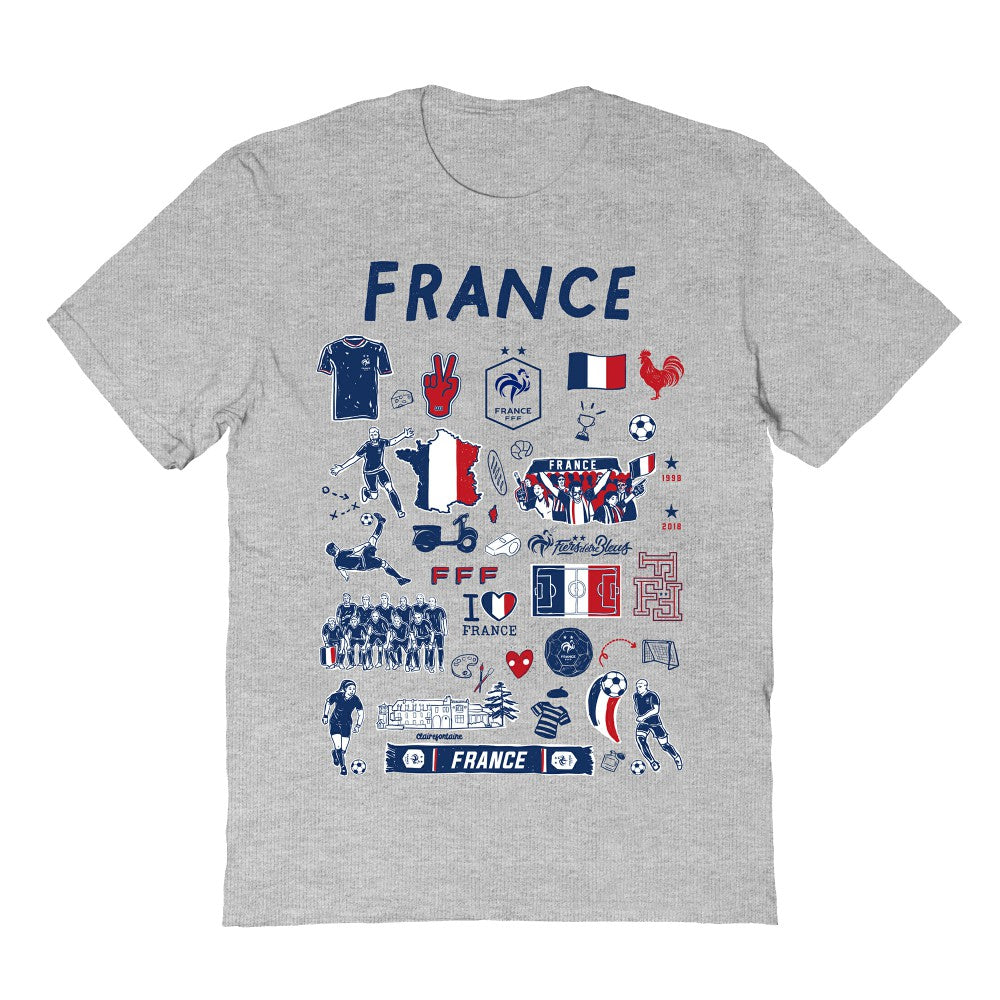 France National Team Vive La Fete Women's Impressions Artwork Fitted T-Shirt Gray - FIFA World CUP