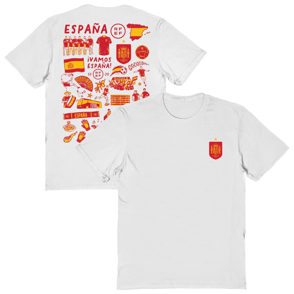 Spain National Team Vive La Fete Women's Impressions Artwork Fitted T-Shirt White - FIFA World CUP