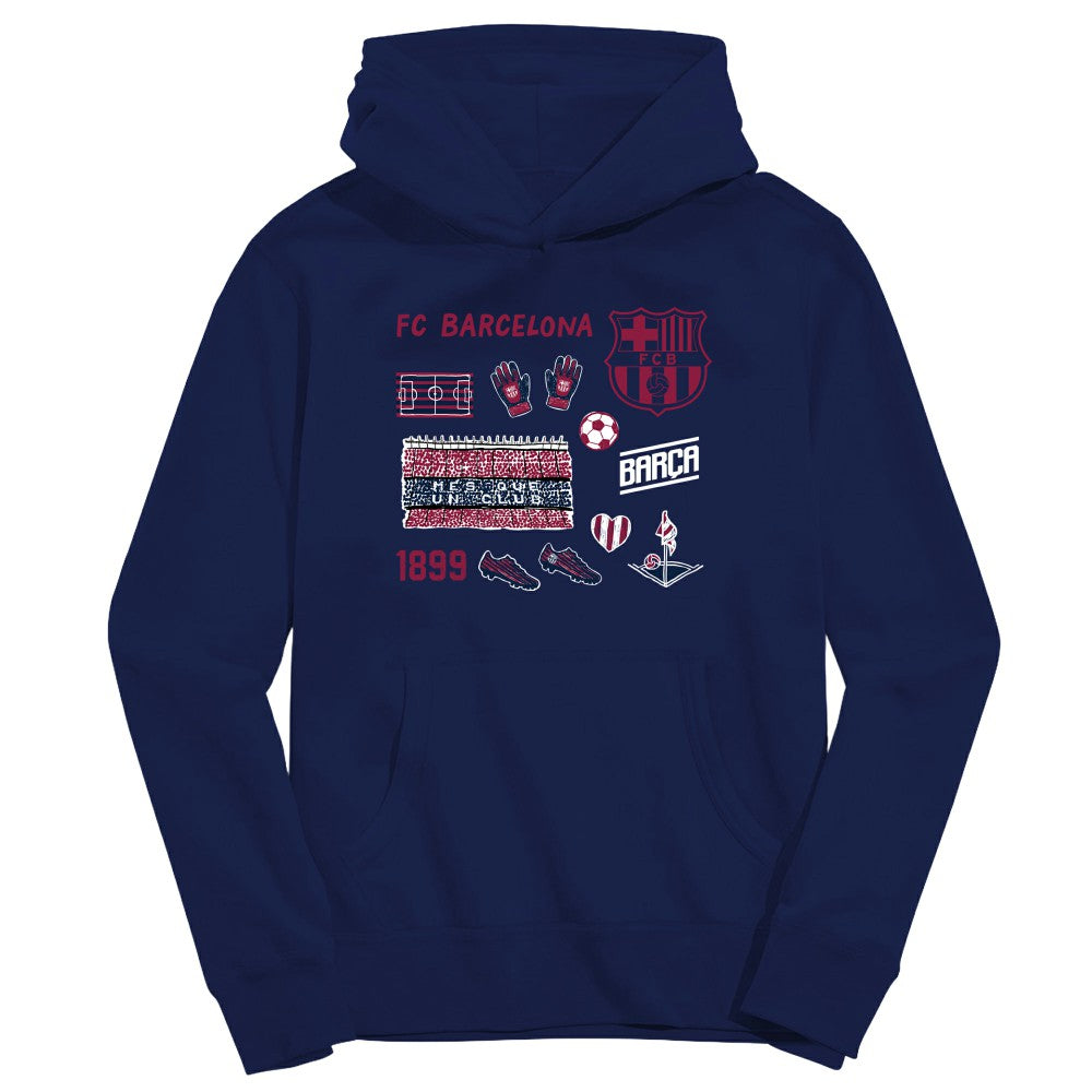 Barcelona Vive La Fete Youth Impressions Icons Hoodie Navy - FIFA World CUP