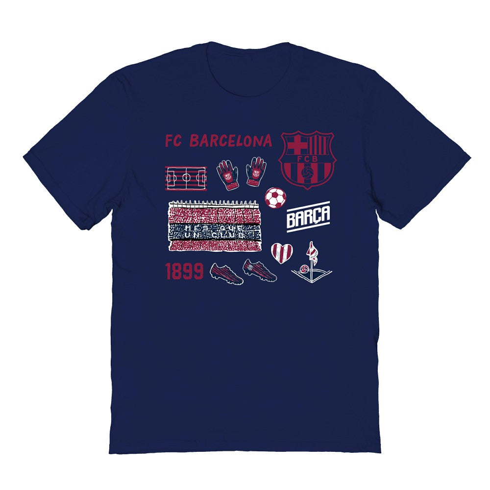 Barcelona Vive La Fete Youth Impressions Icons T-Shirt Navy - FIFA World CUP