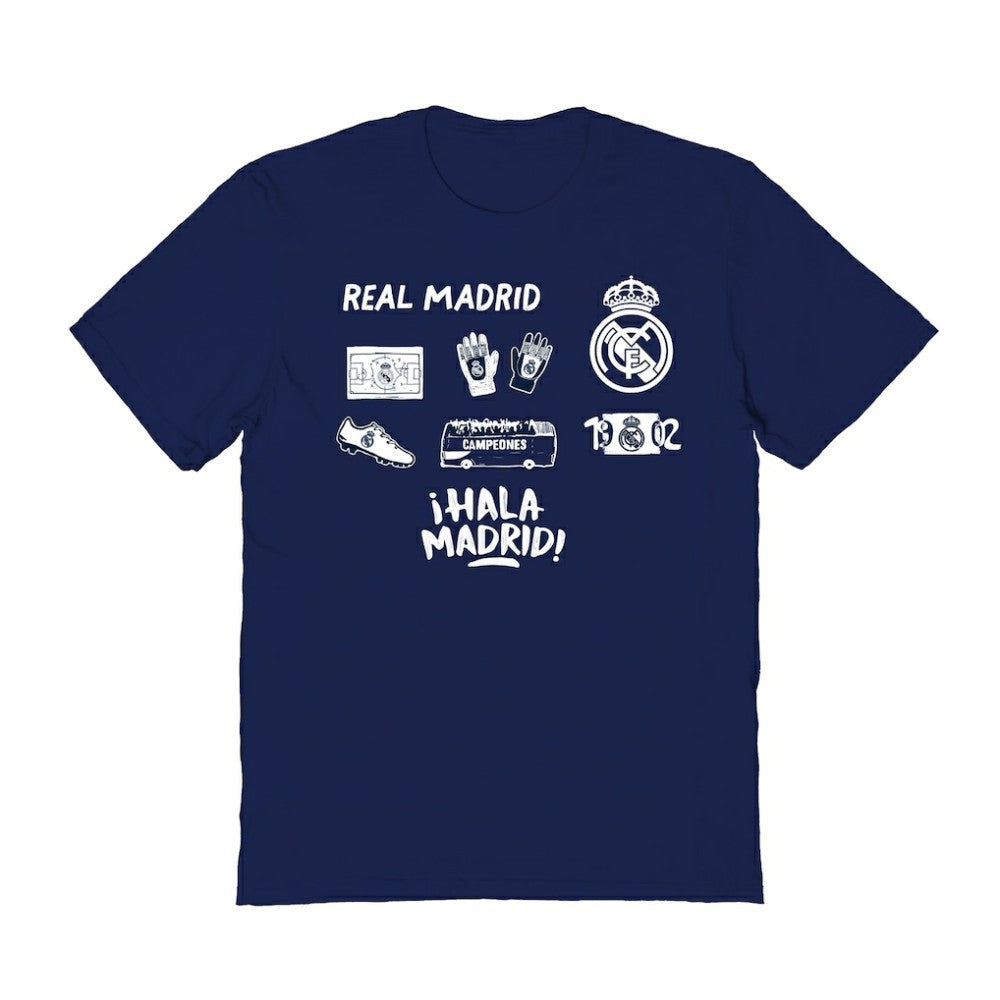Real Madrid Vive La Fete Women's Impressions Icons T-Shirt Navy - FIFA World CUP