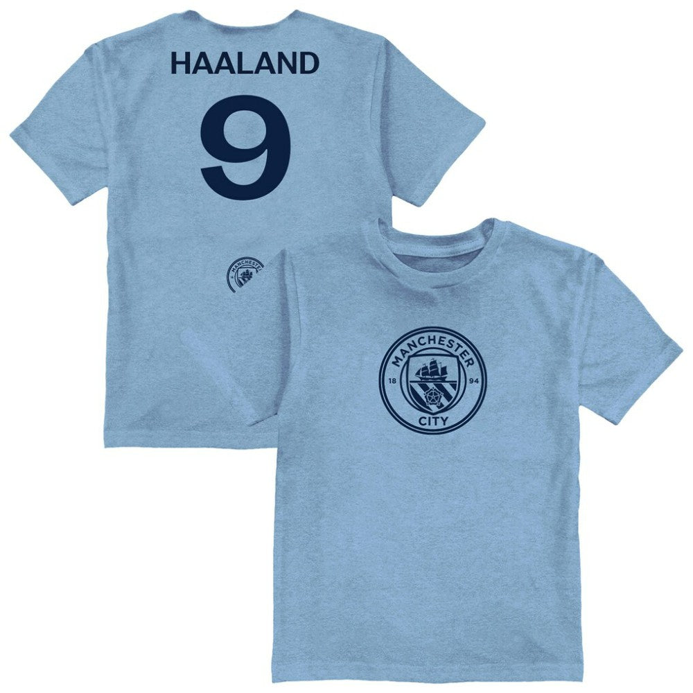 Erling Haaland Manchester City Vive La Fete Youth Player Name & Number Color Badge T-Shirt Light Blue - FIFA World CUP