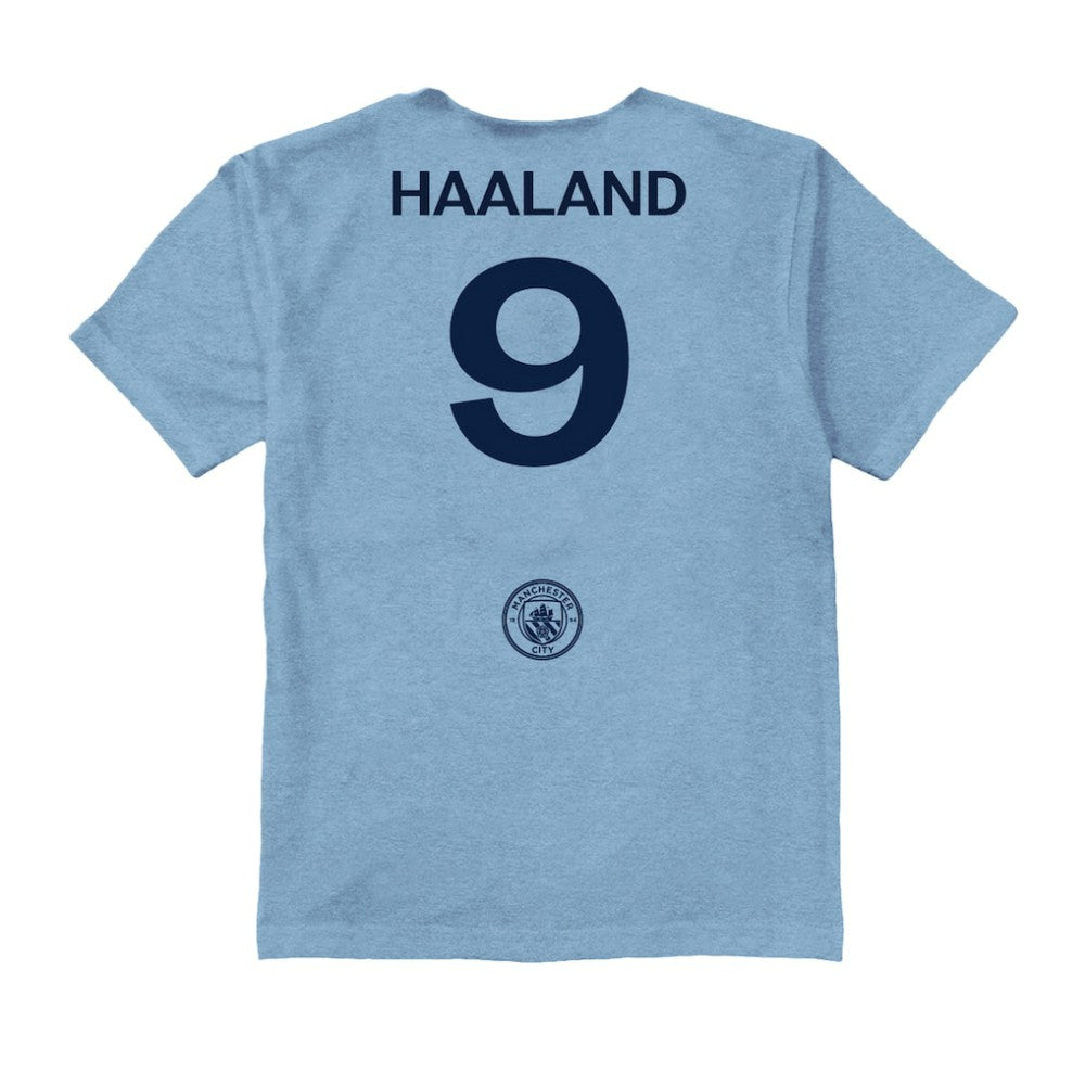 Erling Haaland Manchester City Vive La Fete Youth Player Name & Number Color Badge T-Shirt Light Blue - FIFA World CUP