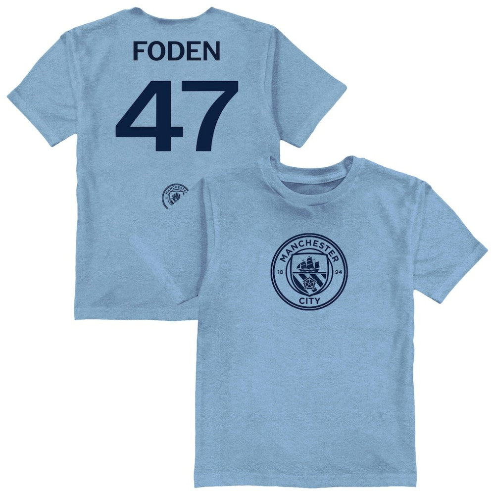 Phil Foden Manchester City Vive La Fete Youth Player Name & Number Color Badge T-Shirt Light Blue - FIFA World CUP