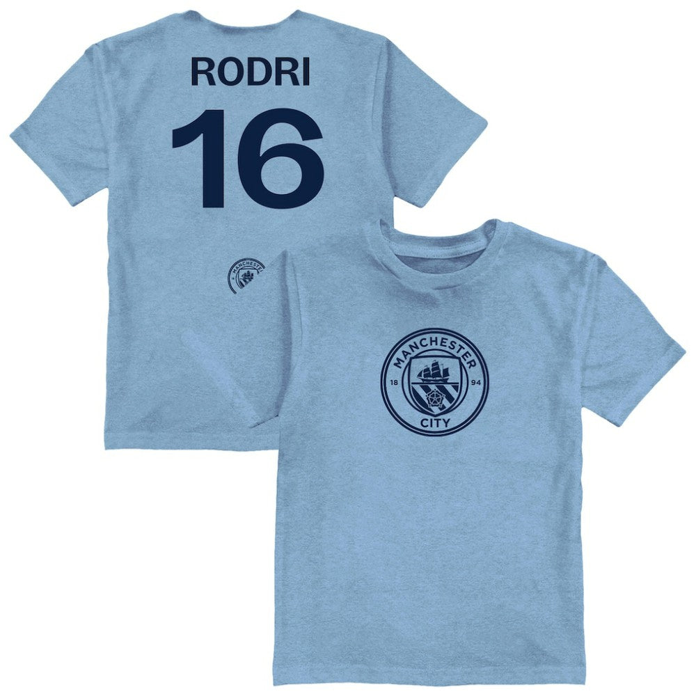 Rodri Manchester City Vive La Fete Youth Player Name & Number Color Badge T-Shirt Light Blue - FIFA World CUP
