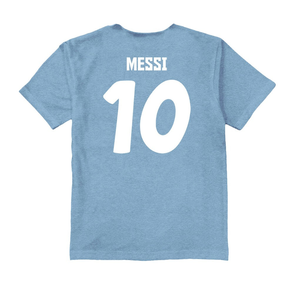 Lionel Messi Argentina National Team Vive La Fete Youth Player Name & Number Color Badge T-Shirt Light Blue - FIFA World CUP