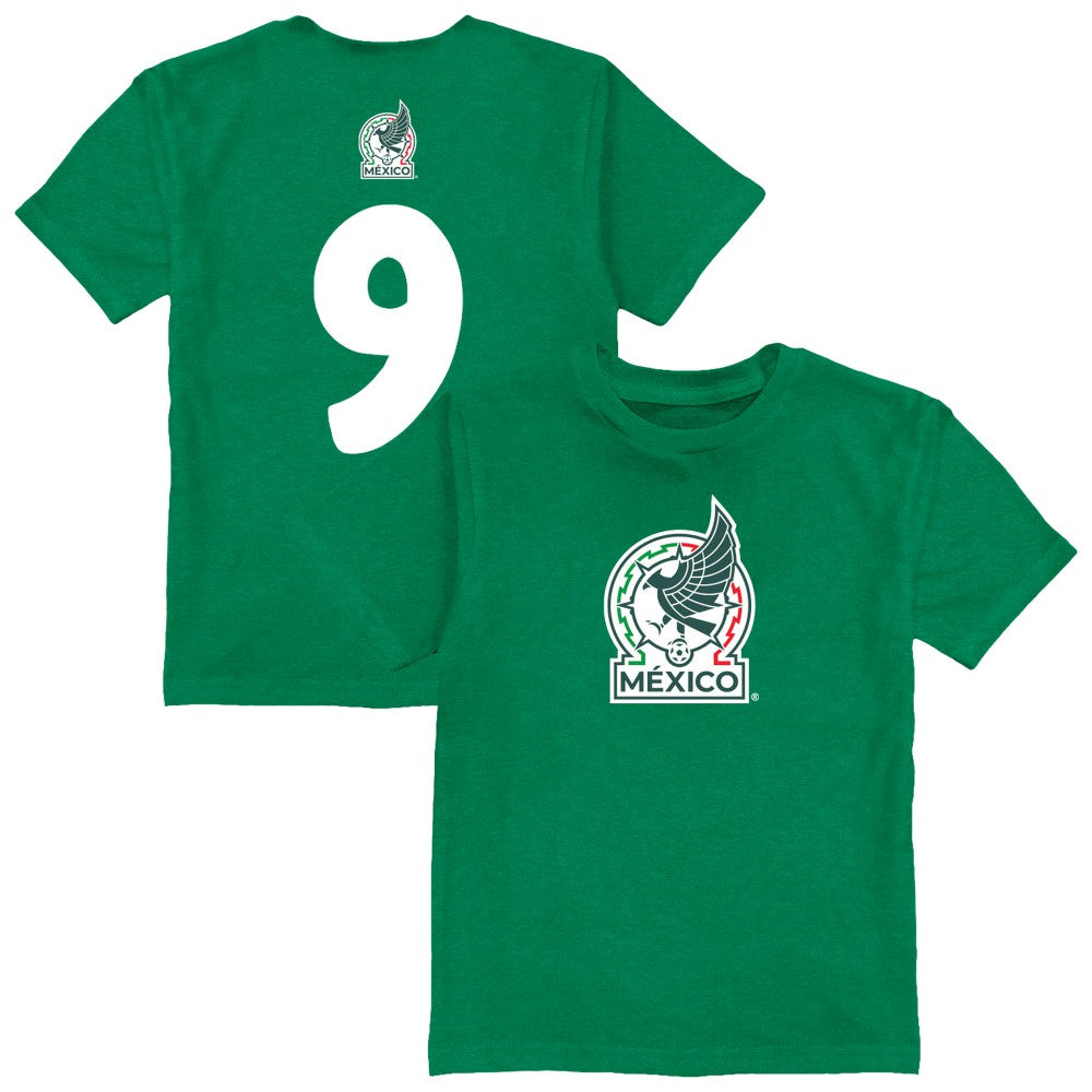 Raúl Jiménez Mexico National Team Vive La Fete Youth Player Name & Number Color Badge T-Shirt Green - FIFA World CUP