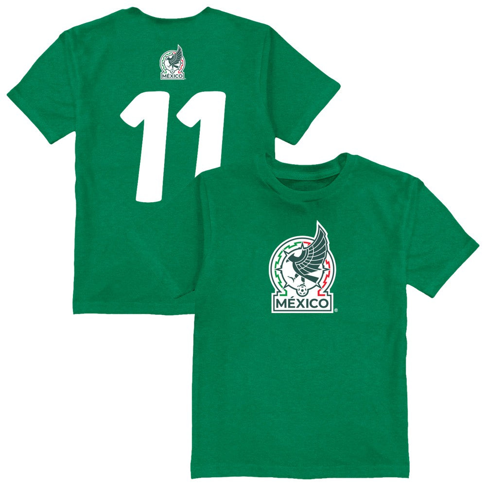 Santiago Gimenez Mexico National Team Vive La Fete Youth Player Name & Number Color Badge T-Shirt Green - FIFA World CUP