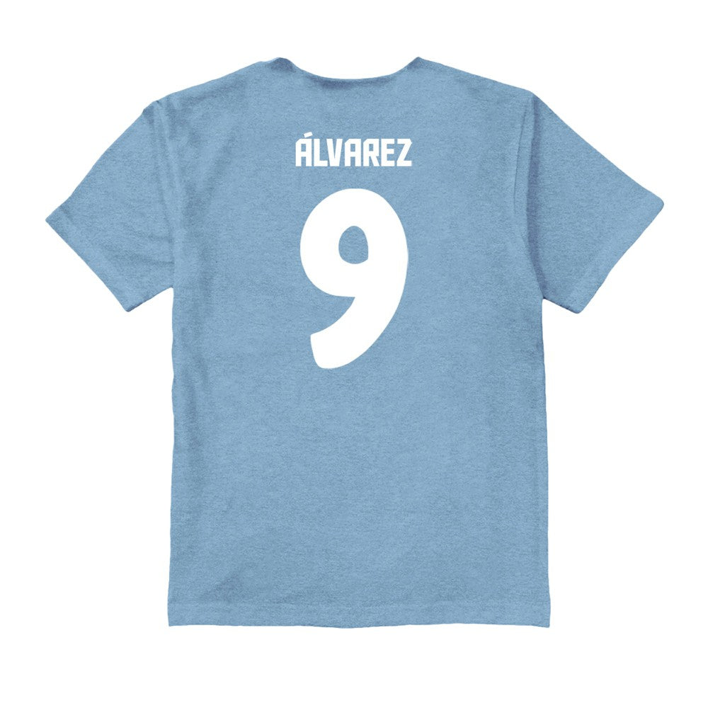 Julián Álvarez Argentina National Team Vive La Fete Youth Player Name & Number Color Badge T-Shirt Light Blue - FIFA World CUP