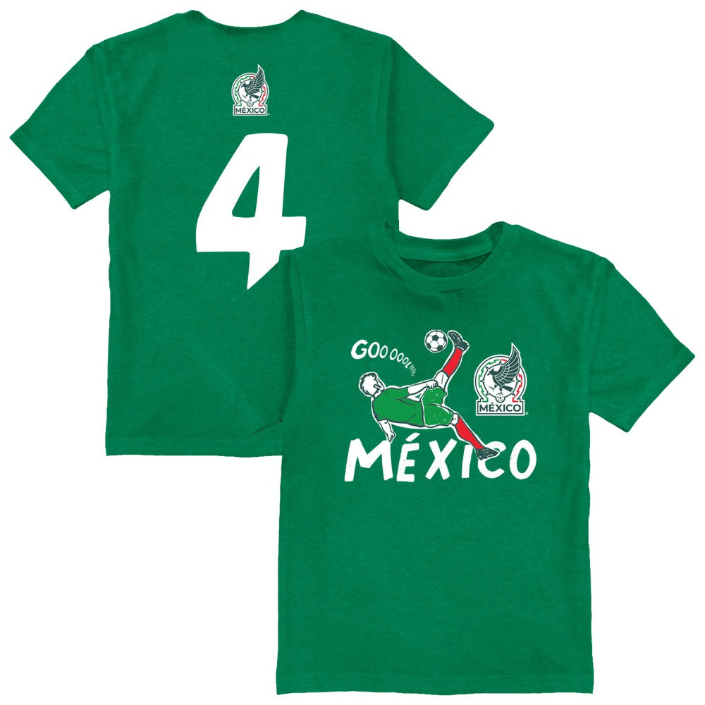 Edson Álvarez Mexico National Team Vive La Fete Youth Player Name & Number Chilena Style T-Shirt Green - FIFA World CUP