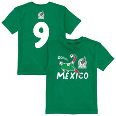 Raúl Jiménez Mexico National Team Vive La Fete Youth Player Name & Number Chilena Style T-Shirt Green - FIFA World CUP